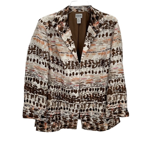 Chico's Women's Brown Multi-Color Silk Jacket Size 2 (L) Lightweight Lined - Picture 1 of 9